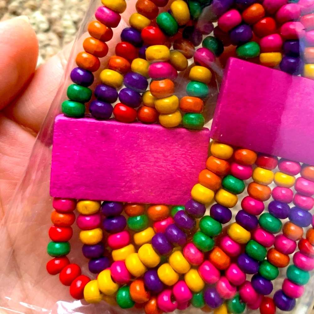 Handcrafted Boho Pink and Multicolor Wooden Bead Bracelet